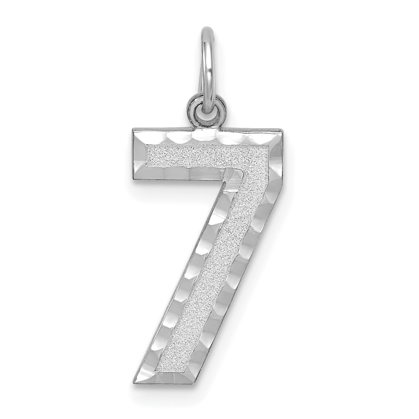 14k White Gold 14kw Large Brushed Diamond-cut  Number 7 Charm