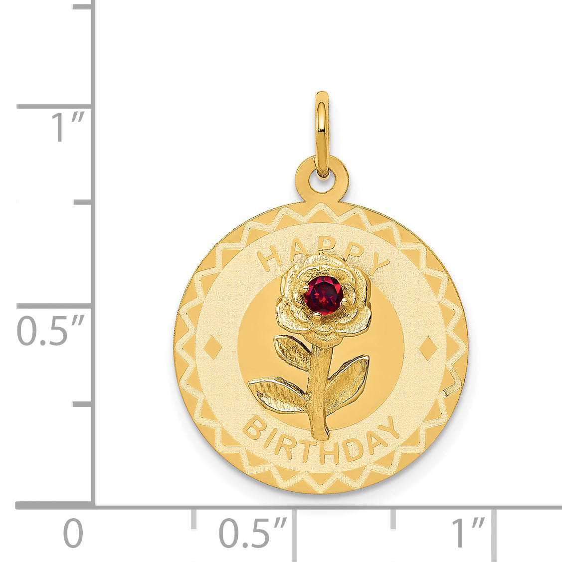 14k Yellow Gold 14k HAPPY BIRTHDAY Disc Charm with CZ Flower