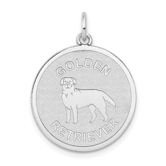 14k White Gold 14k White Gold Polished Engravable Golden Retriever Disc Charm