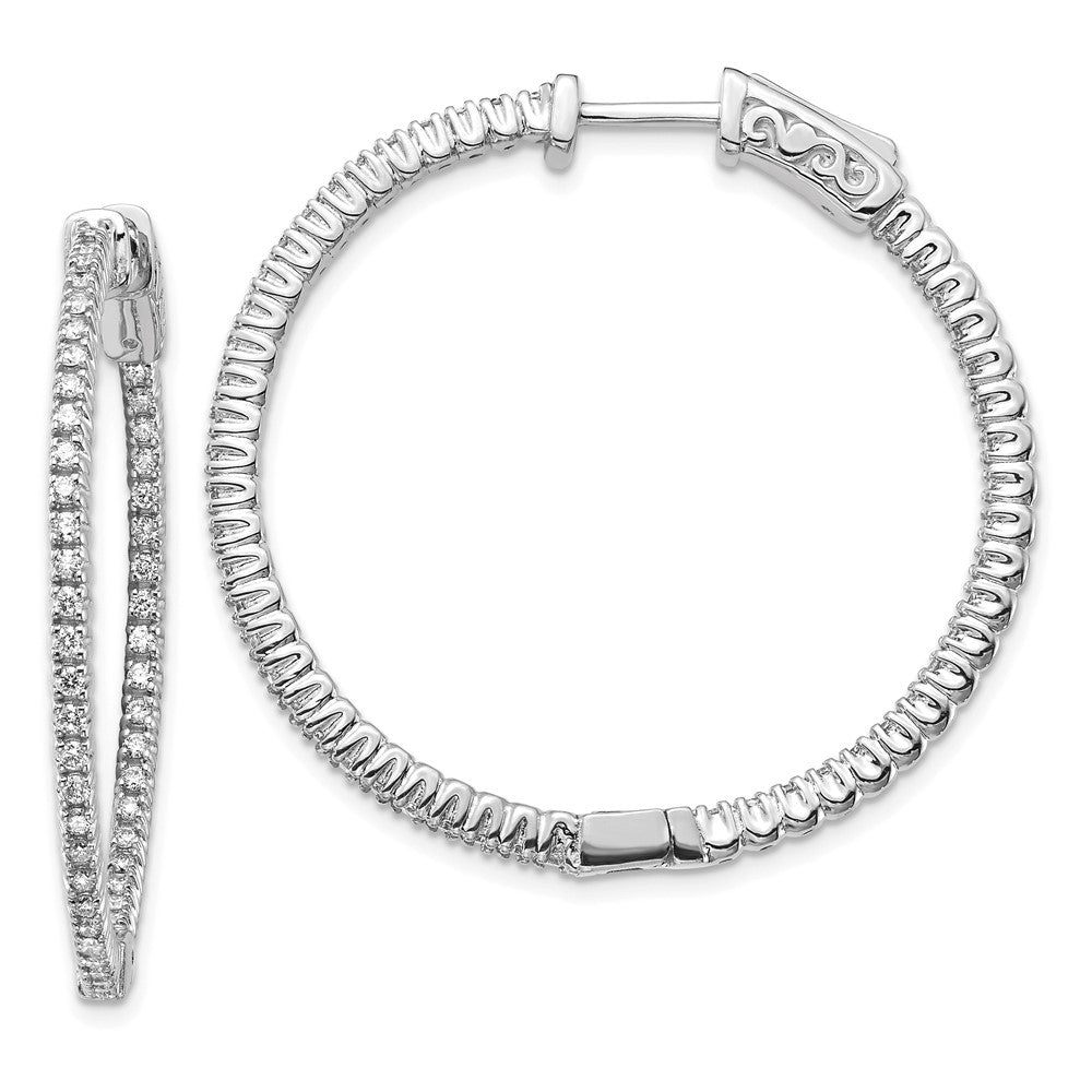 14k White Gold 3/4 carat Lab Grown Diamond VS/SI+ G+ Round In and Out Safety Clasp Hoop Earrings