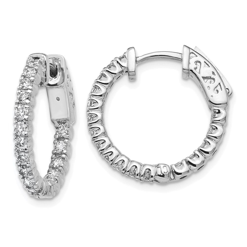 14k White Gold 1 Ct. Lab Grown Dia VS/SI+ G+ Round In and Out Safety Clasp Hoop Earrings