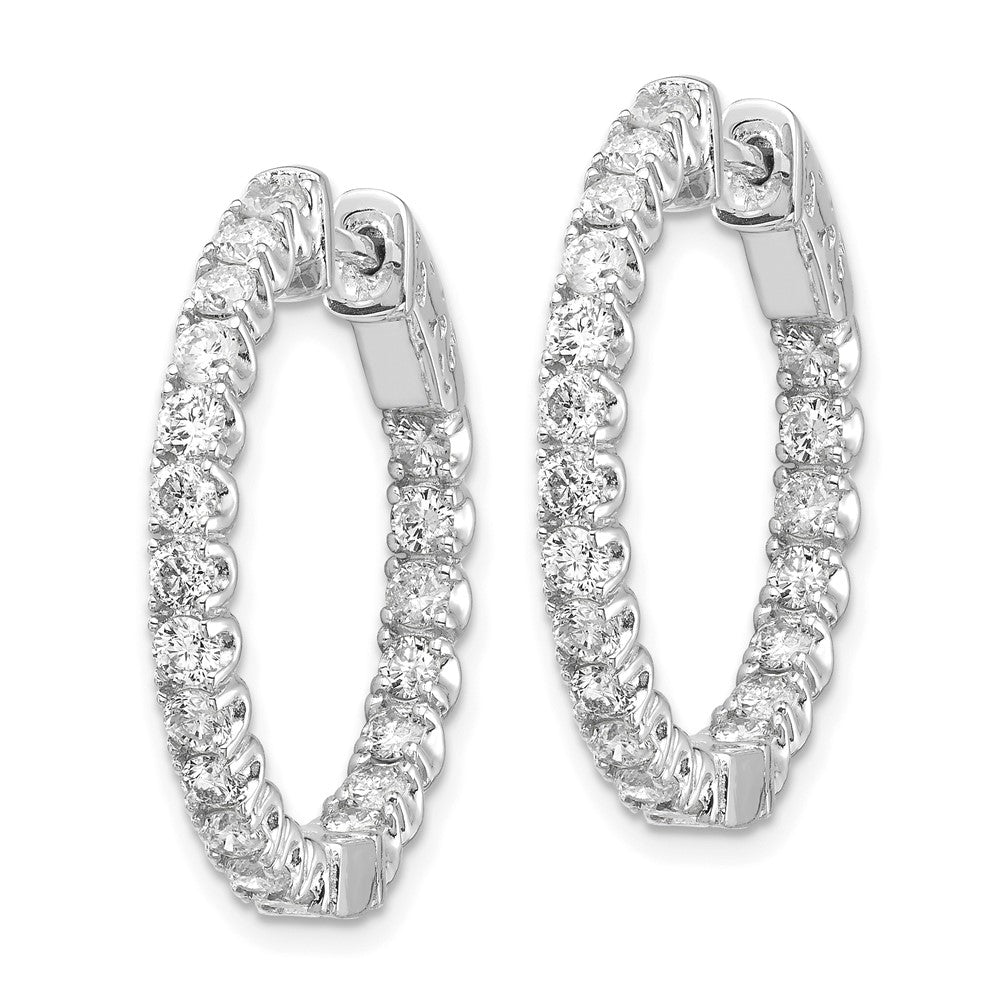 14k White Gold 2 carat Lab Grown Diamond VS/SI+ G+ Round In and Out Safety Clasp Hoop Earrings