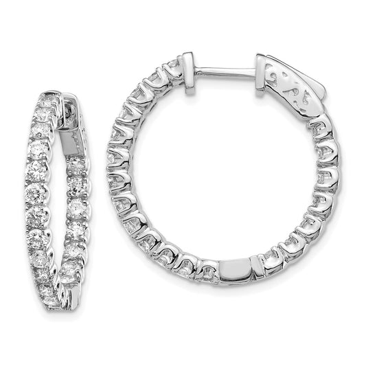 14k White Gold 2 carat Lab Grown Diamond VS/SI+ G+ Round In and Out Safety Clasp Hoop Earrings