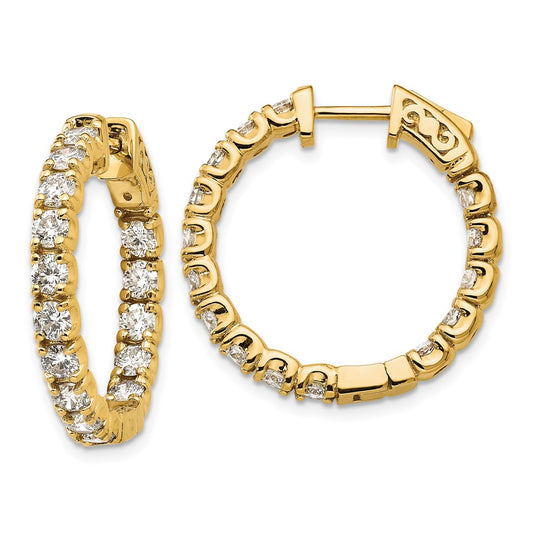 14k Yellow Gold 14k 2 3/4 carat Lab Grown Diamond VS/SI+ G+ Round In and Out Safety Clasp Hoop Earrings