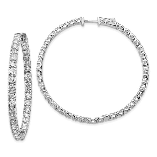 14k White Gold 7 1/4 carat Lab Grown Diamond VS/SI+ G+ Round In and Out Safety Clasp Hoop Earrings