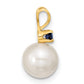 14k Yellow Gold 14k 7-8mm White Round Freshwater Cultured Pearl and .30SA Sapphire Post Earrings and Pendant Set