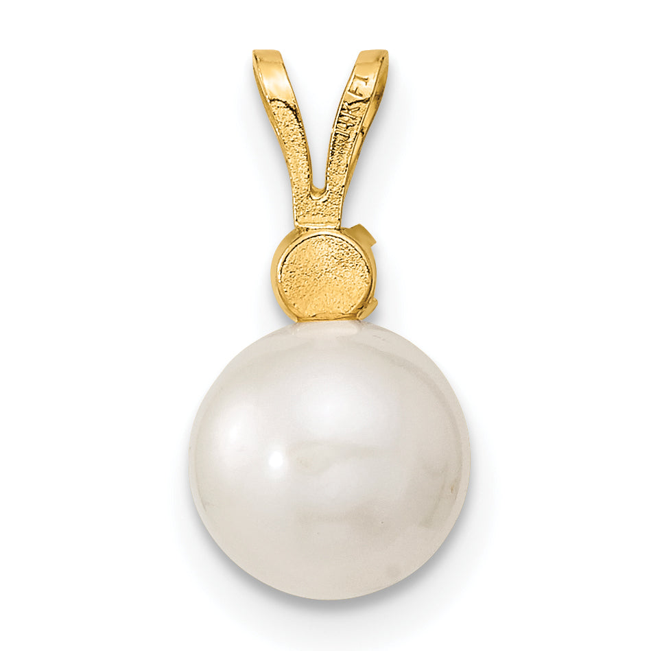 14k Yellow Gold 14k 7-8mm White Round Freshwater Cultured Pearl and .30SA Sapphire Post Earrings and Pendant Set