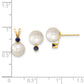 14k Yellow Gold 14k 7-8mm White Round Freshwater Cultured Pearl and .30SA Sapphire Post Earrings and Pendant Set