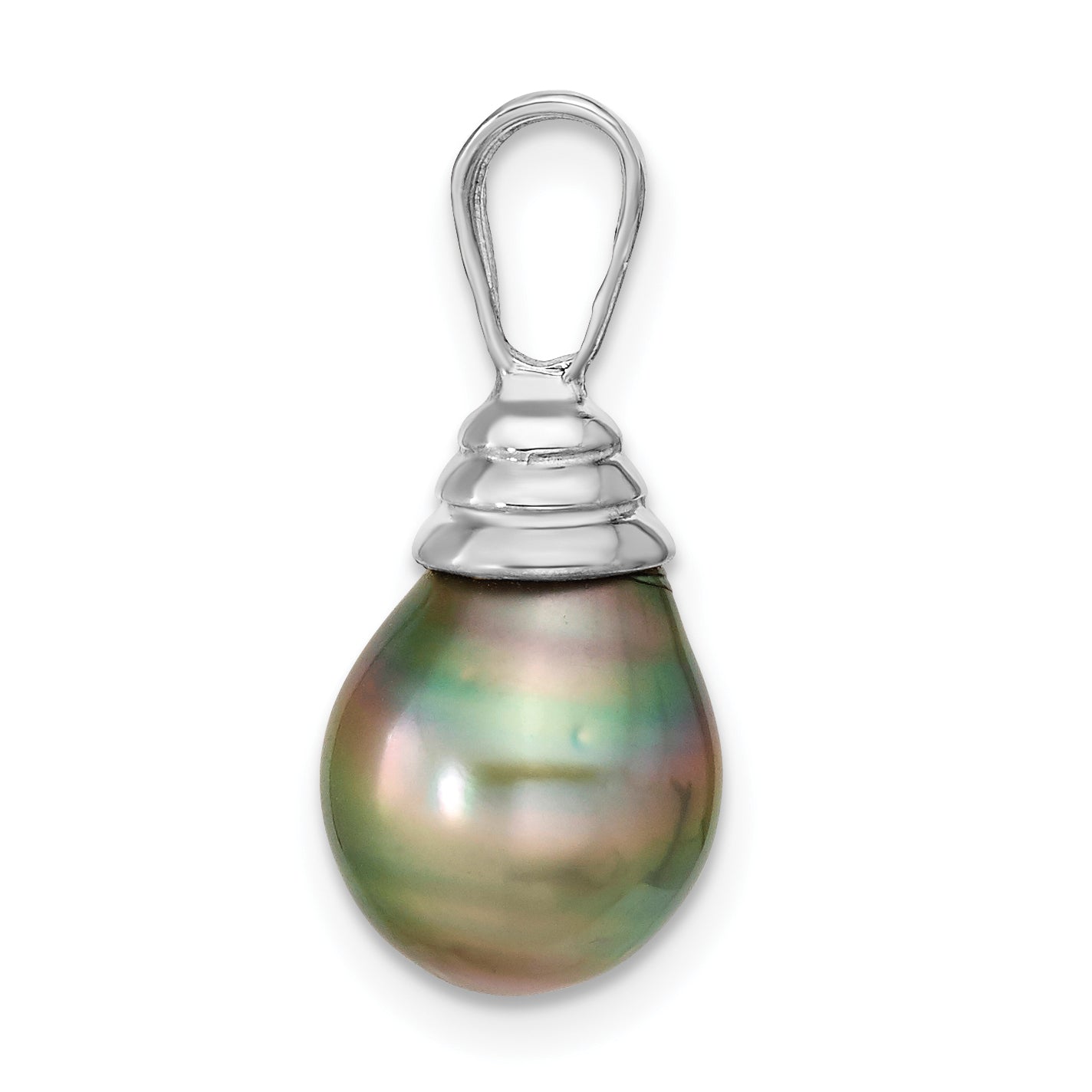 14k White Gold 14k White Gold 9-10mm Black Teardrop Tahitian Saltwater Cultured Pearl Pendant