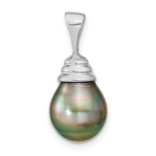 14k White Gold 14k White Gold 9-10mm Black Teardrop Tahitian Saltwater Cultured Pearl Pendant