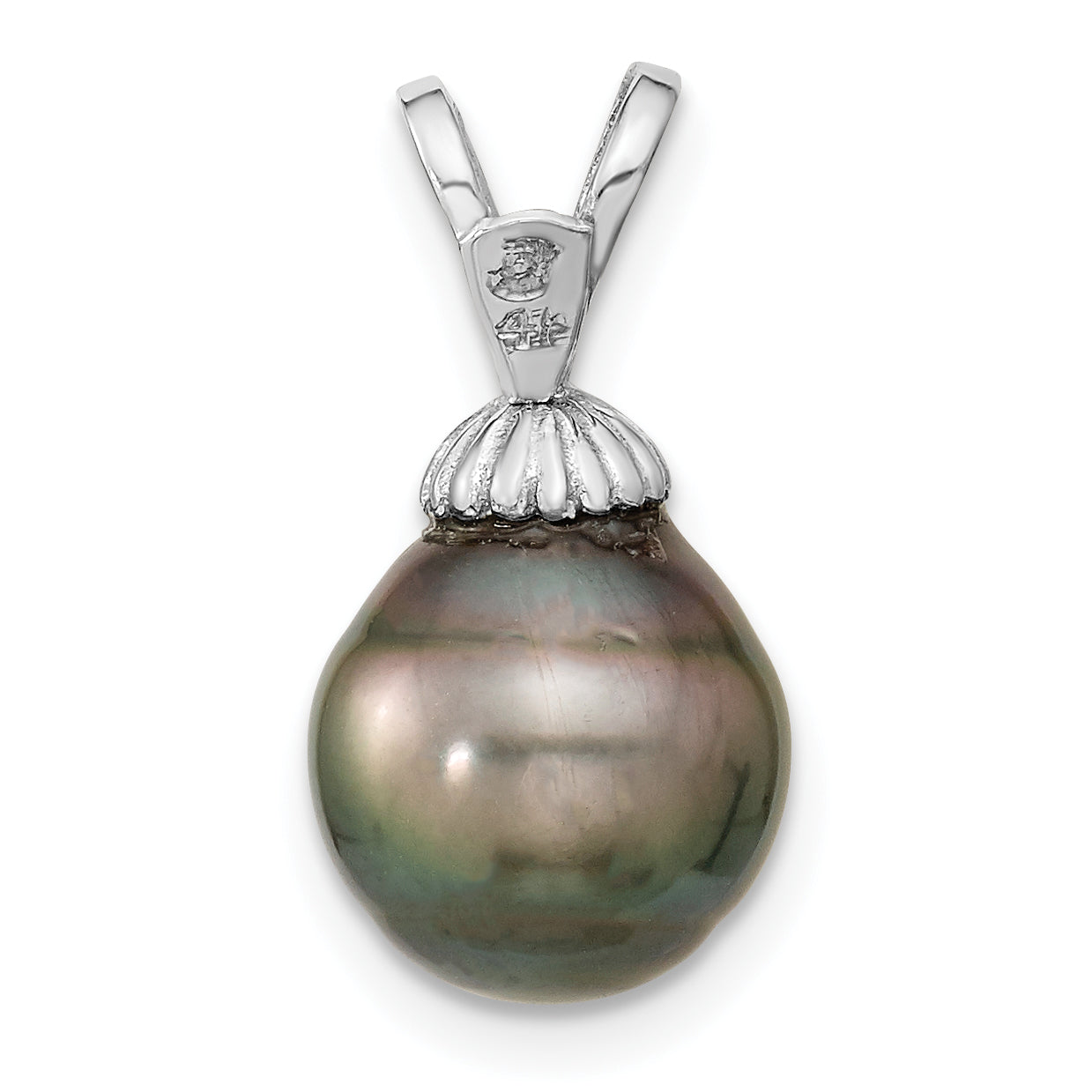 14k White Gold 14k White Gold 9-10mm Teardrop Black Tahitian Saltwater Cultured Pearl Pendant