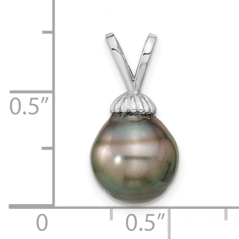 14k White Gold 14k White Gold 9-10mm Teardrop Black Tahitian Saltwater Cultured Pearl Pendant