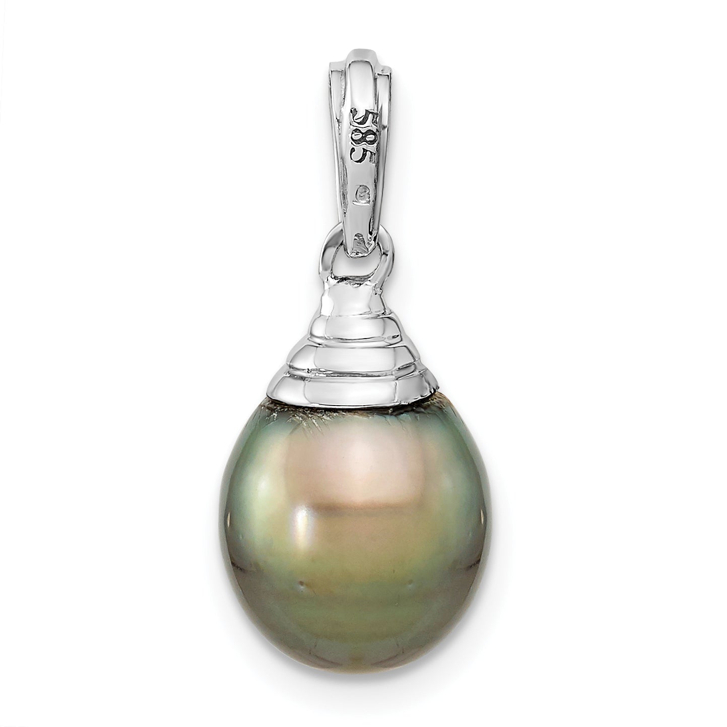 14k White Gold 14k White Gold 9-10mm Black Teardrop Tahitian Saltwater Cultured Pearl Pendant