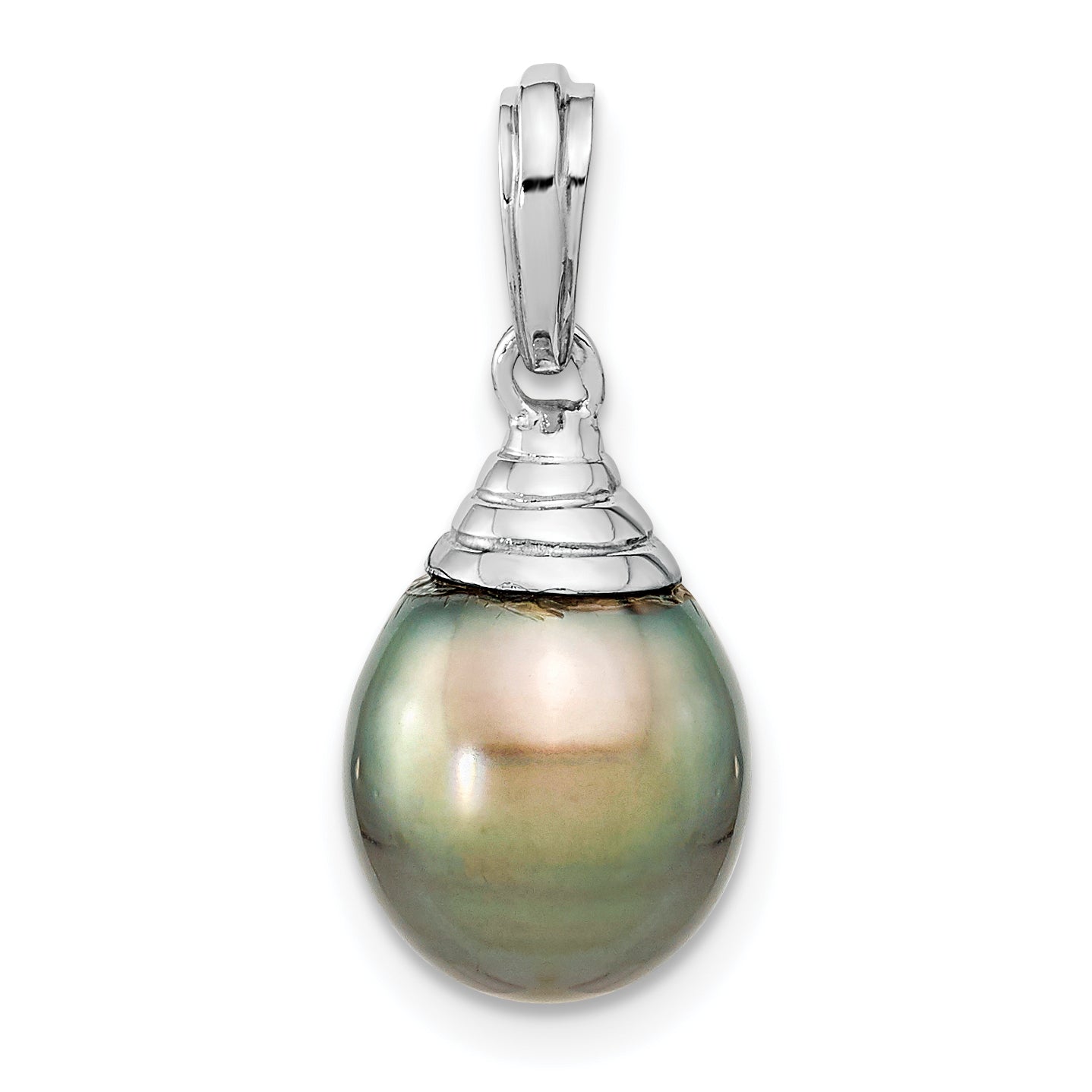 14k White Gold 14k White Gold 9-10mm Black Teardrop Tahitian Saltwater Cultured Pearl Pendant