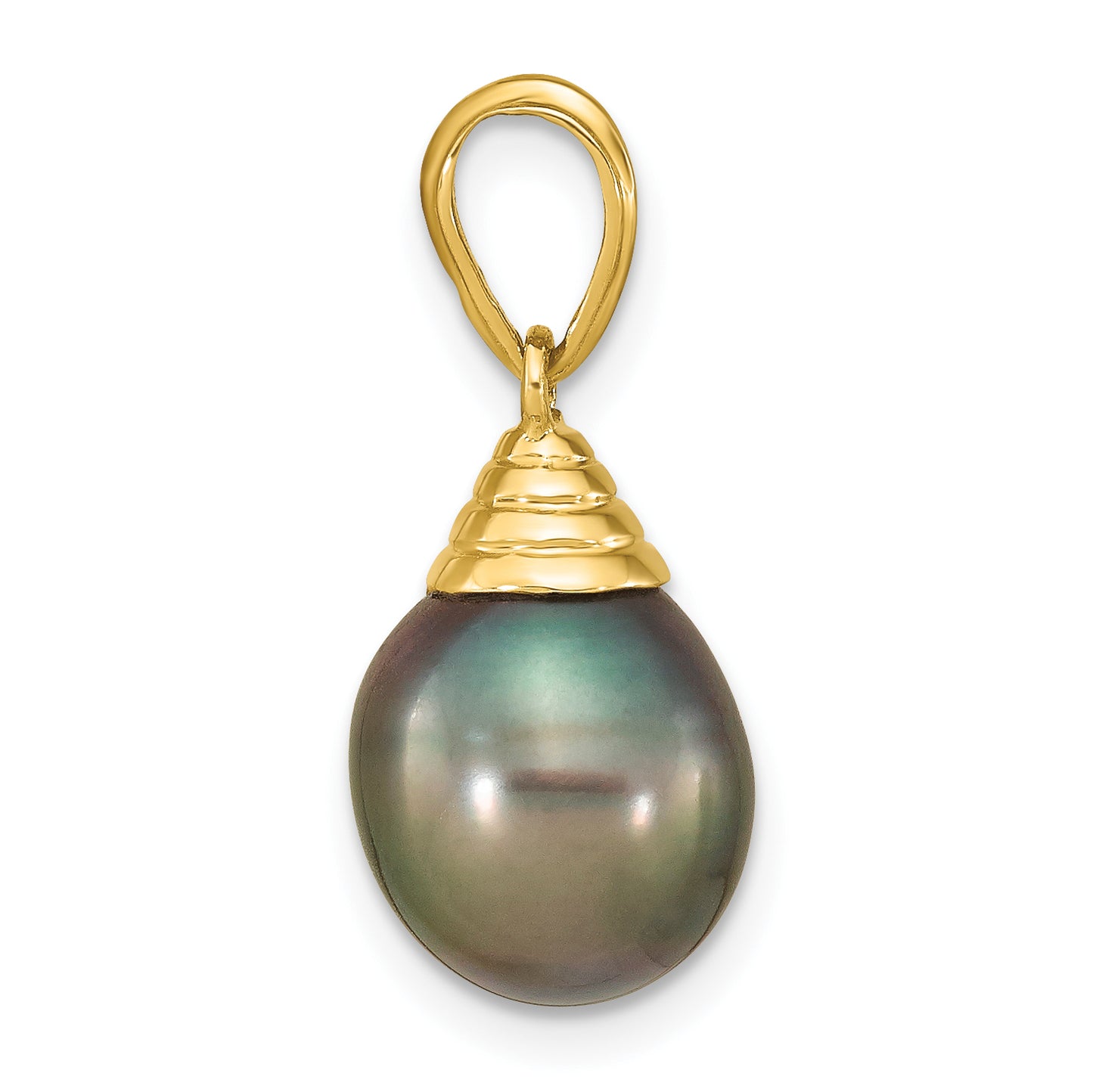 14k Yellow Gold 14k 9-10mm Black Teardrop Tahitian Saltwater Cultured Pearl Pendant