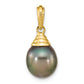 14k Yellow Gold 14k 9-10mm Black Teardrop Tahitian Saltwater Cultured Pearl Pendant