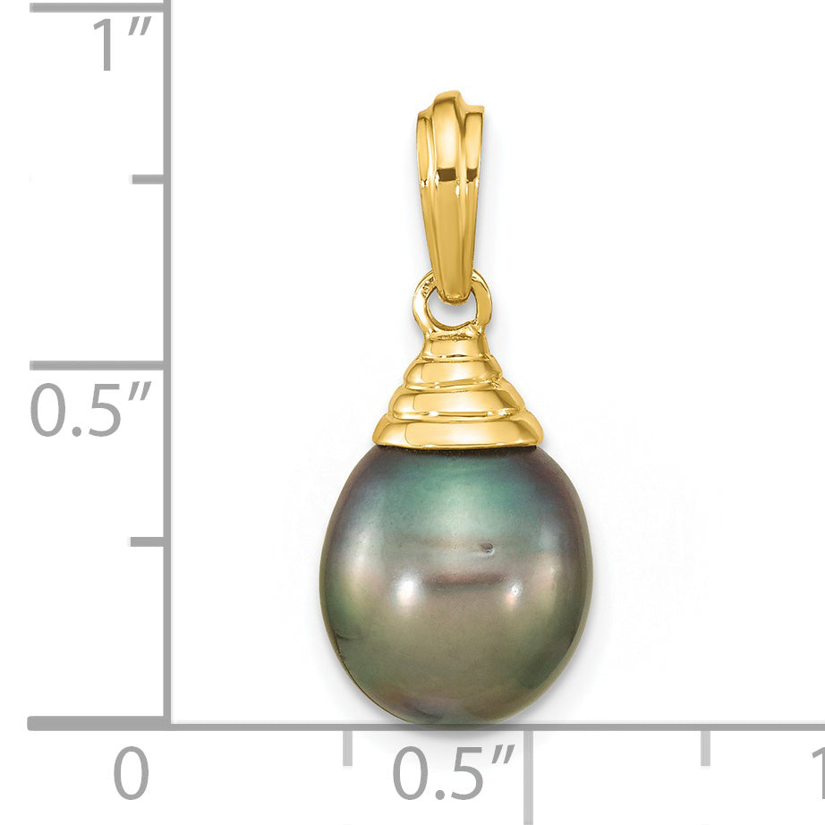 14k Yellow Gold 14k 9-10mm Black Teardrop Tahitian Saltwater Cultured Pearl Pendant