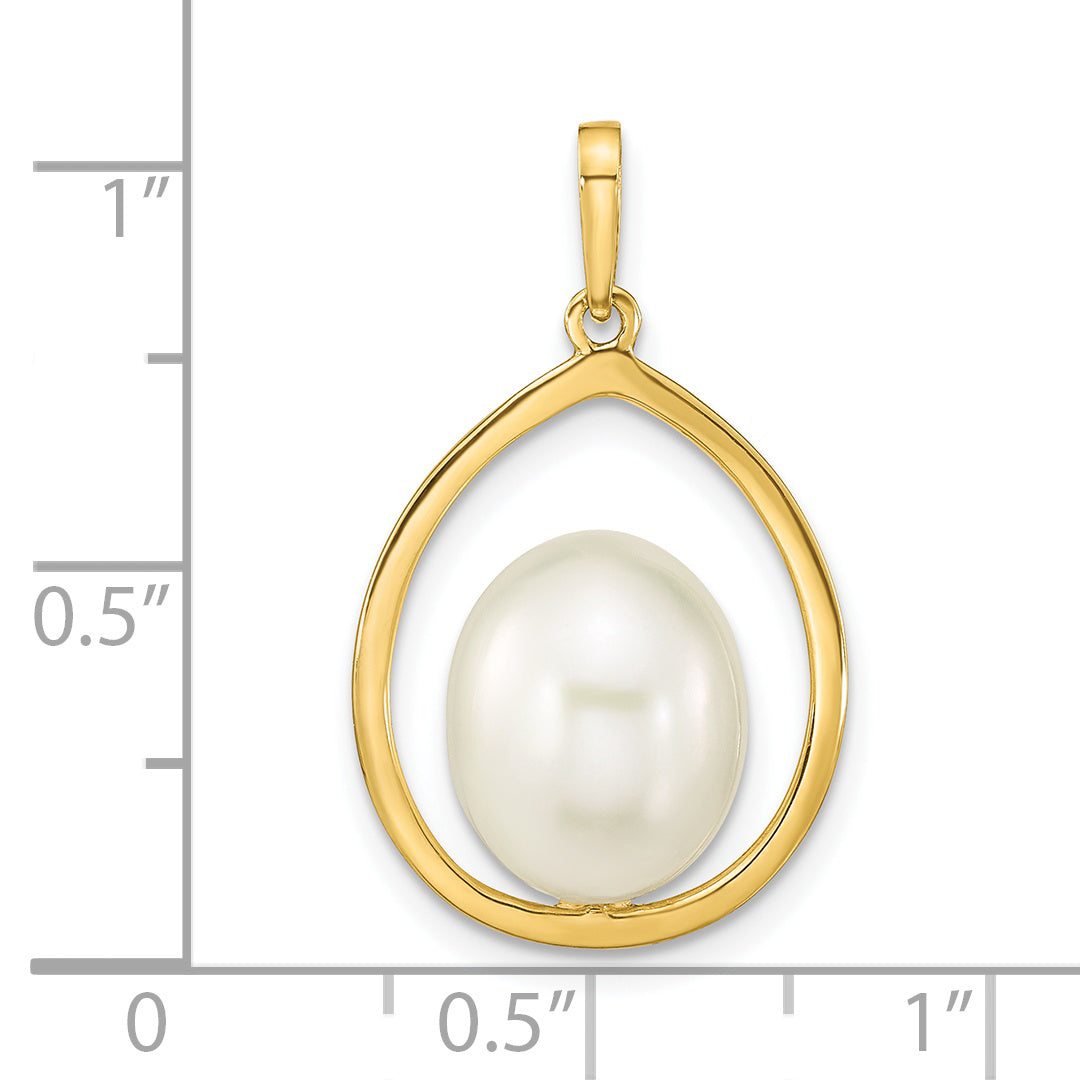 14k Yellow Gold 14k 9-10mm White Rice Freshwater Cultured Pearl Teardrop Pendant