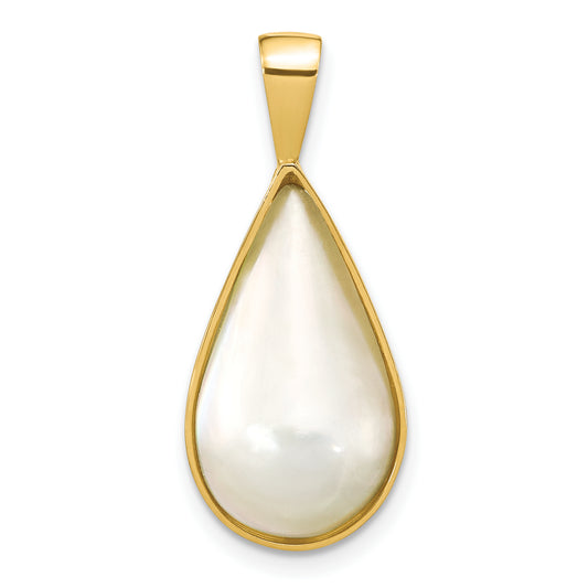 14k Yellow Gold 14K 10x18mm White Teardrop Saltwater Mabe Pearl Pendant