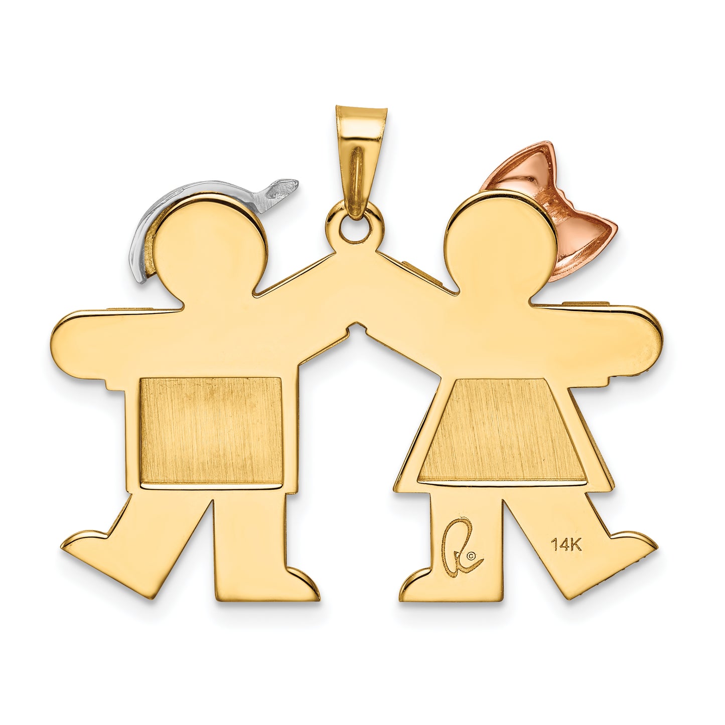 14k Tri-Color 14k Tri-Color Large Girl on Left and Boy on Right Engravable Charm