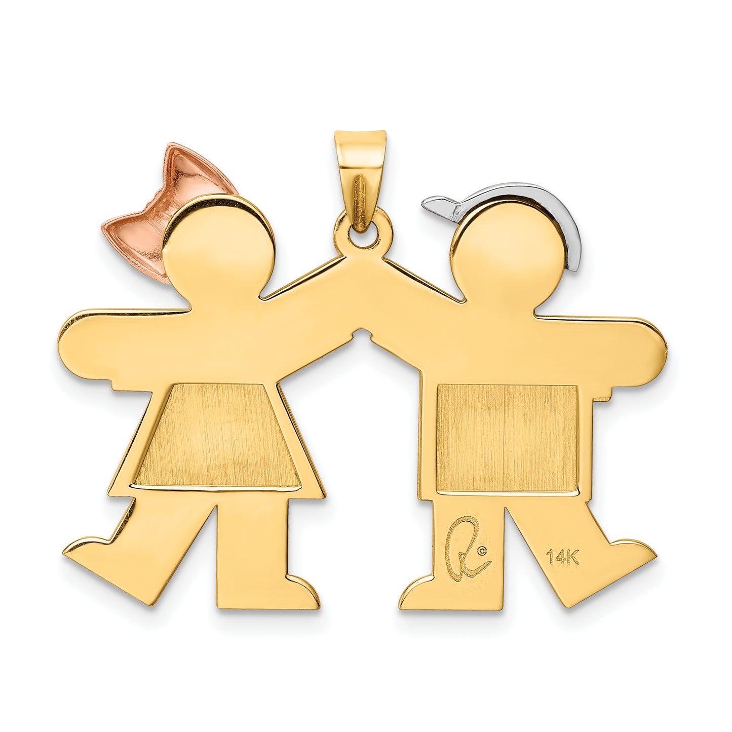 14k Tri-Color 14k Tri-Color Large Boy on Left and Girl on Right Engravable Charm