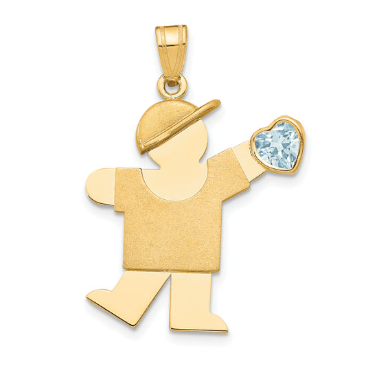 14k Yellow Gold 14k Boy with CZ March Birthstone Charm