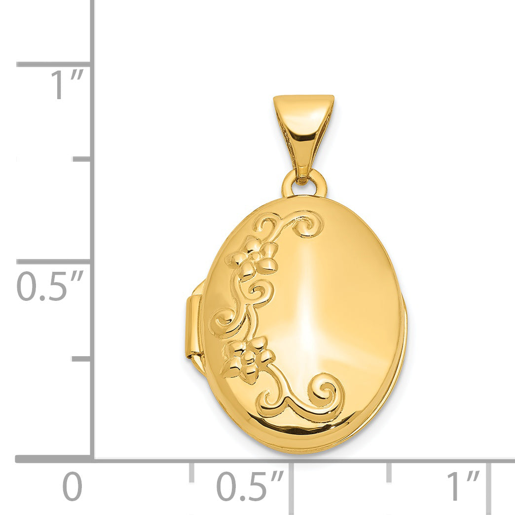 14k Yellow Gold 14ky Floral Oval Locket