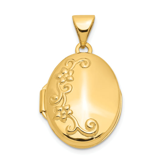 14k Yellow Gold 14ky Floral Oval Locket