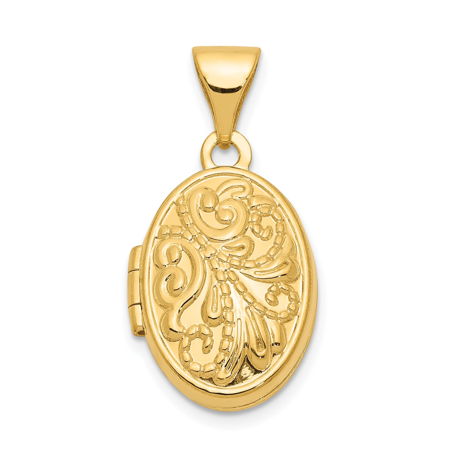 14k Yellow Gold 14ky Beaded Scroll Design Oval Locket