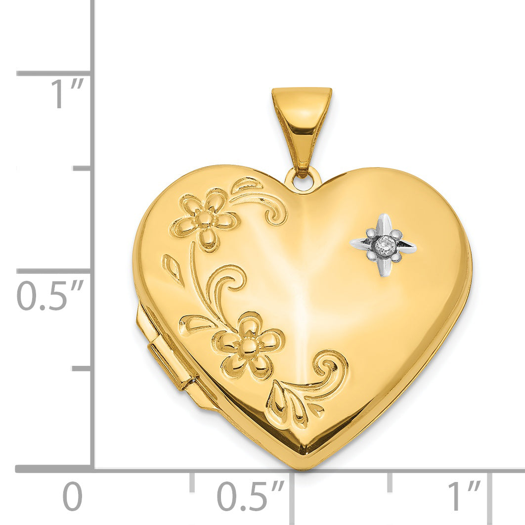 14k Yellow Gold 14k Diamond Floral Family Heart Locket