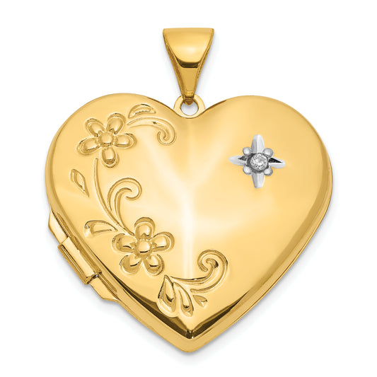 14k Yellow Gold 14k Diamond Floral Family Heart Locket