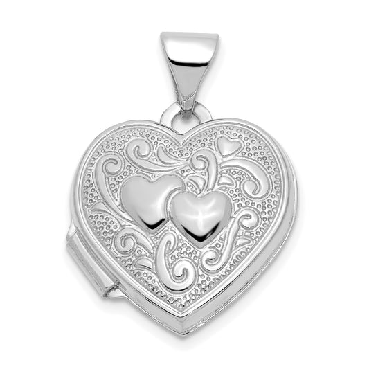 14k White Gold 14k White Gold Double Heart Locket