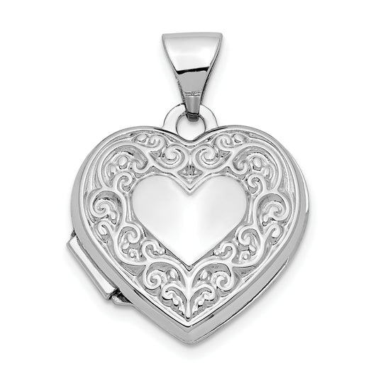 14k White Gold 14k White Gold Scroll Pattern Heart Locket