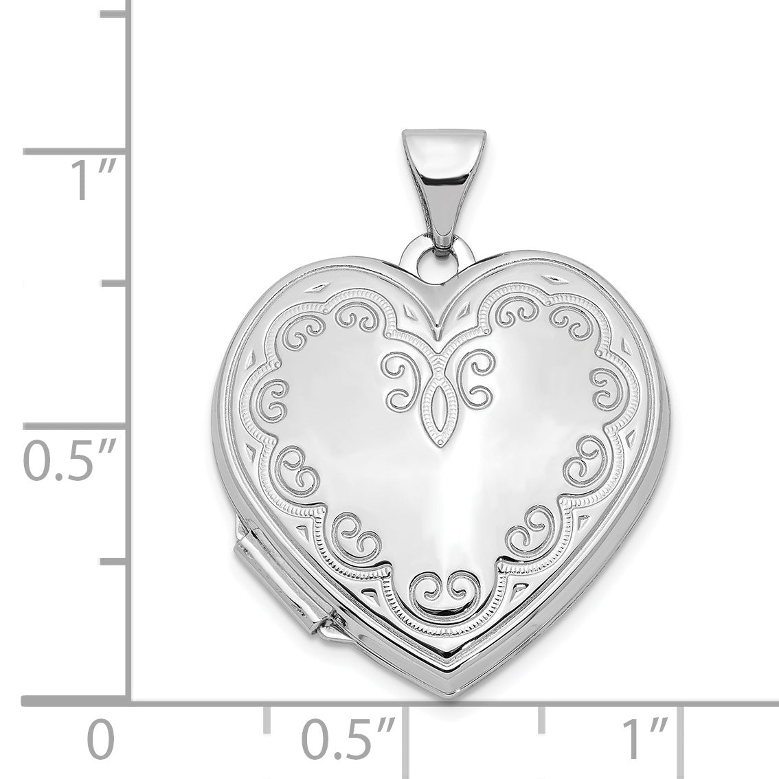 14k White Gold 14k White Gold Scroll Design Heart Locket