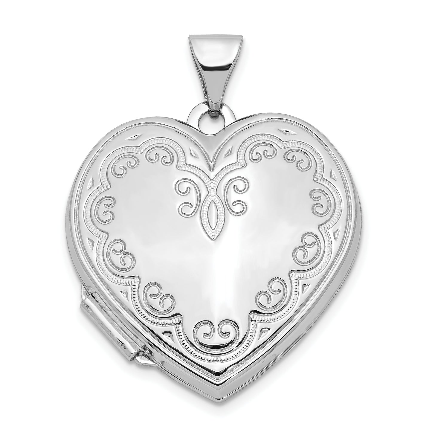 14k White Gold 14k White Gold Scroll Design Heart Locket