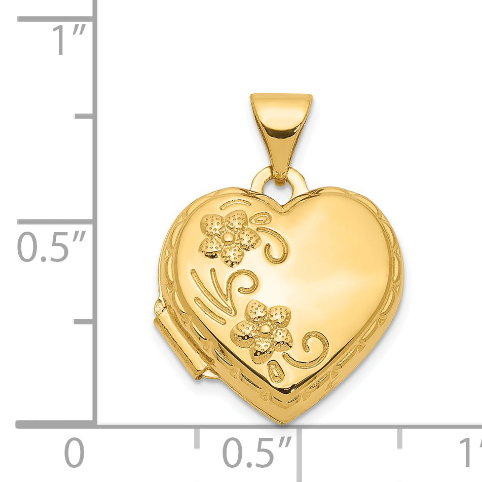 14k Yellow Gold 14k Reversible Floral Love You Always Heart Locket