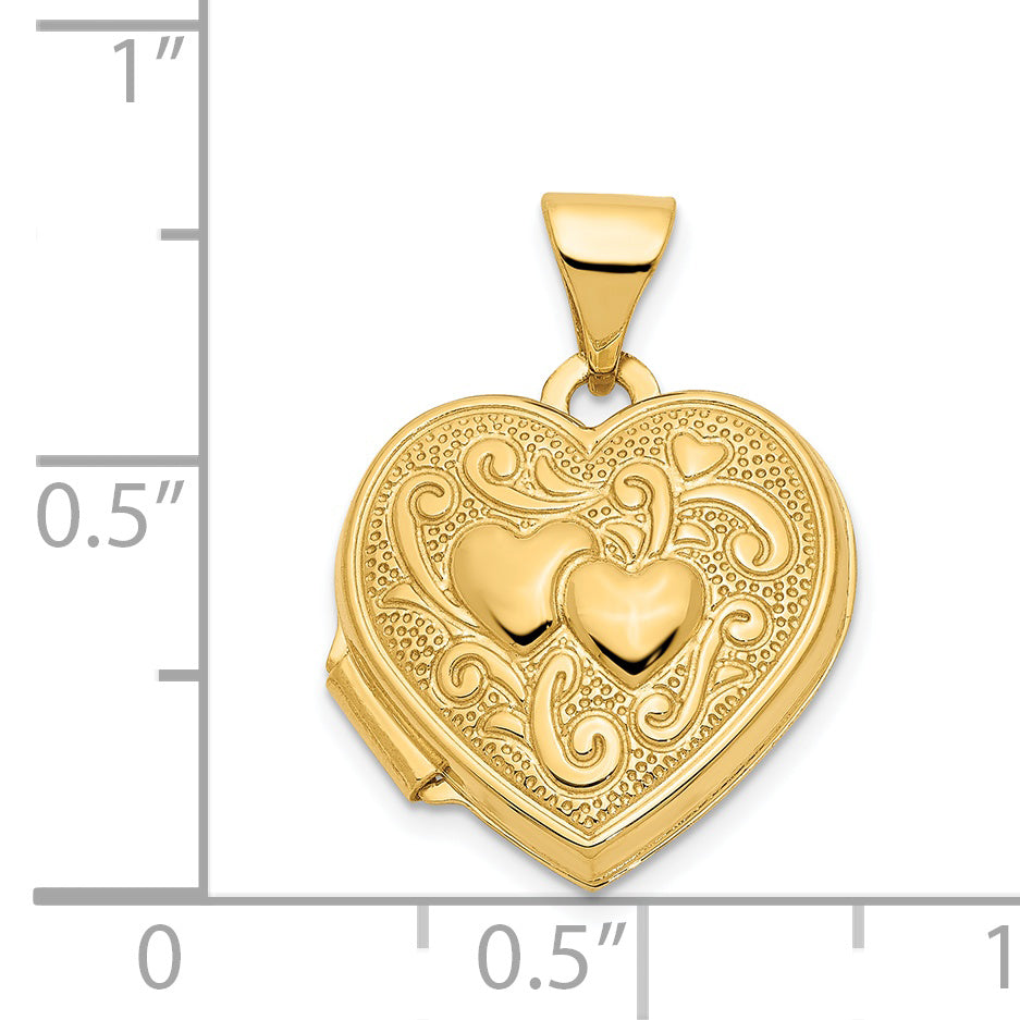 14k Yellow Gold 14ky Double Heart Locket