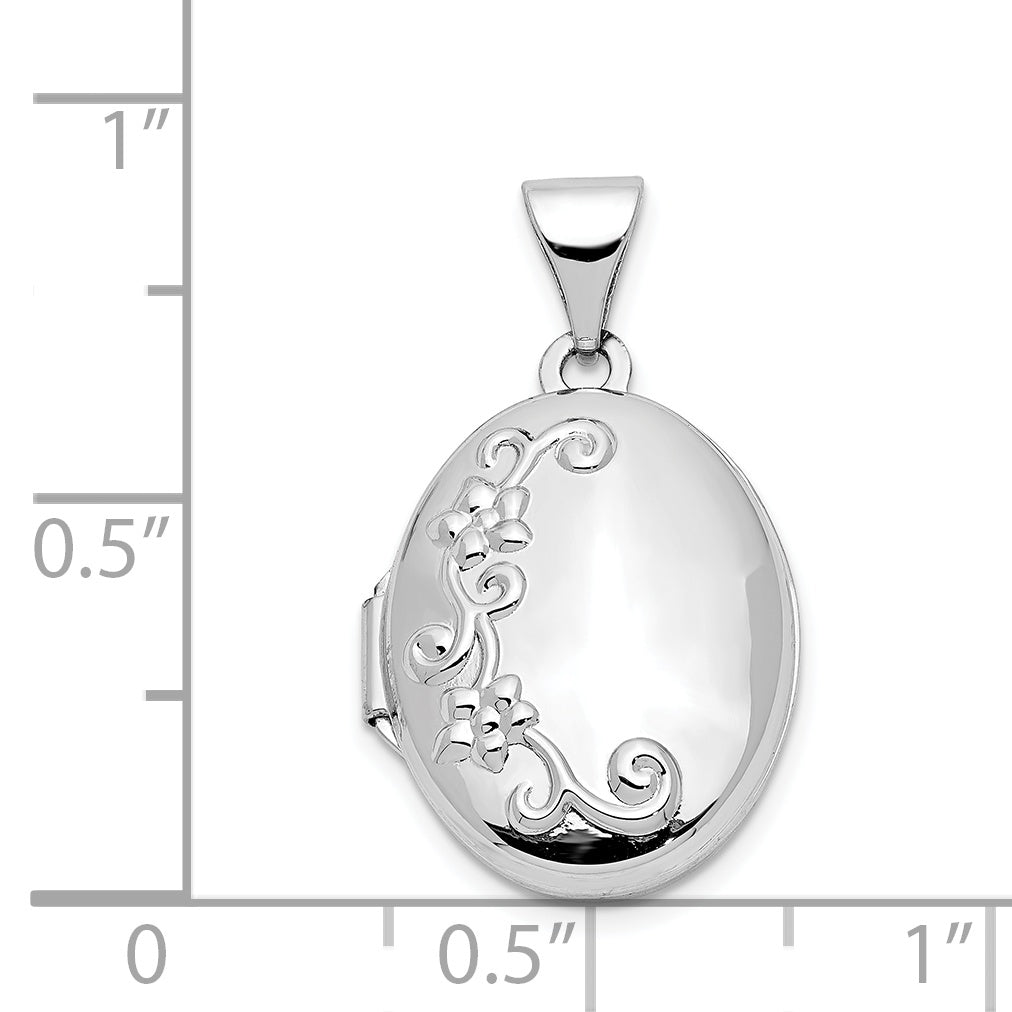 14k White Gold 14k White Gold Floral Oval Locket