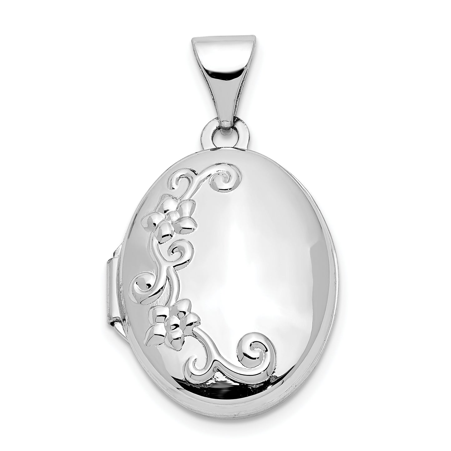 14k White Gold 14k White Gold Floral Oval Locket