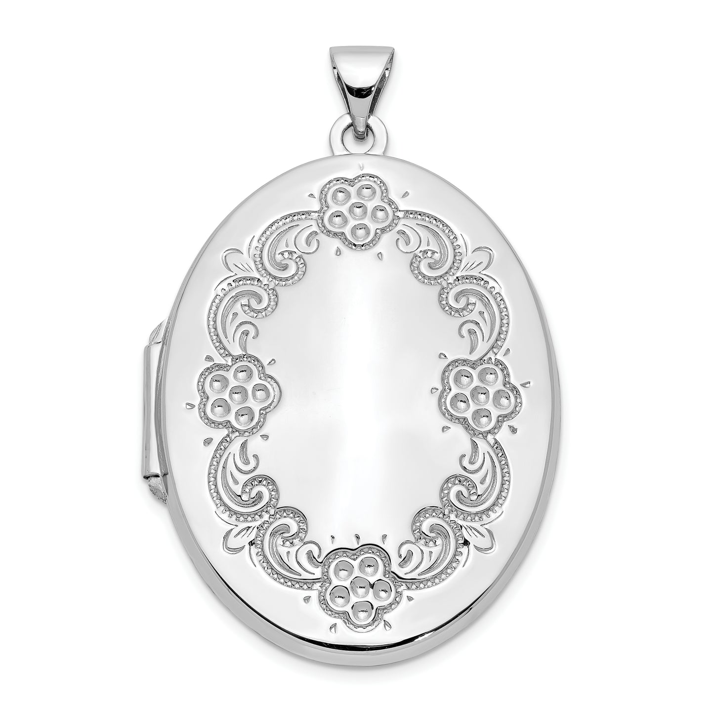 14k White Gold 14k White Gold Floral Oval Locket