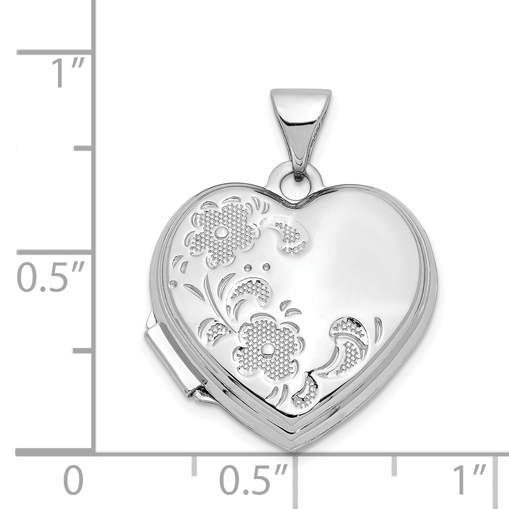 14k White Gold 14k White Gold Polished Textured Floral Heart Locket