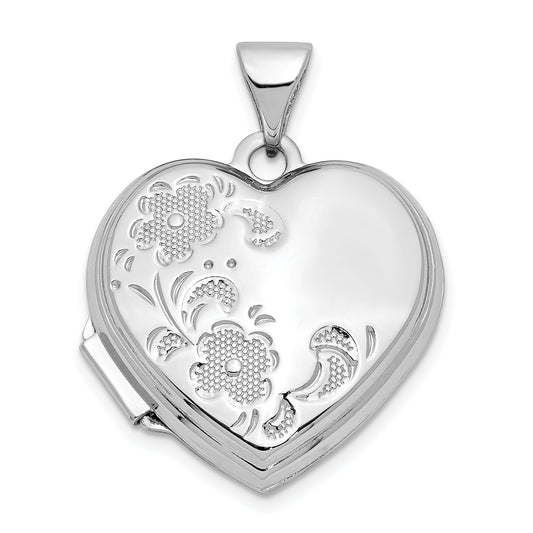 14k White Gold 14k White Gold Polished Textured Floral Heart Locket