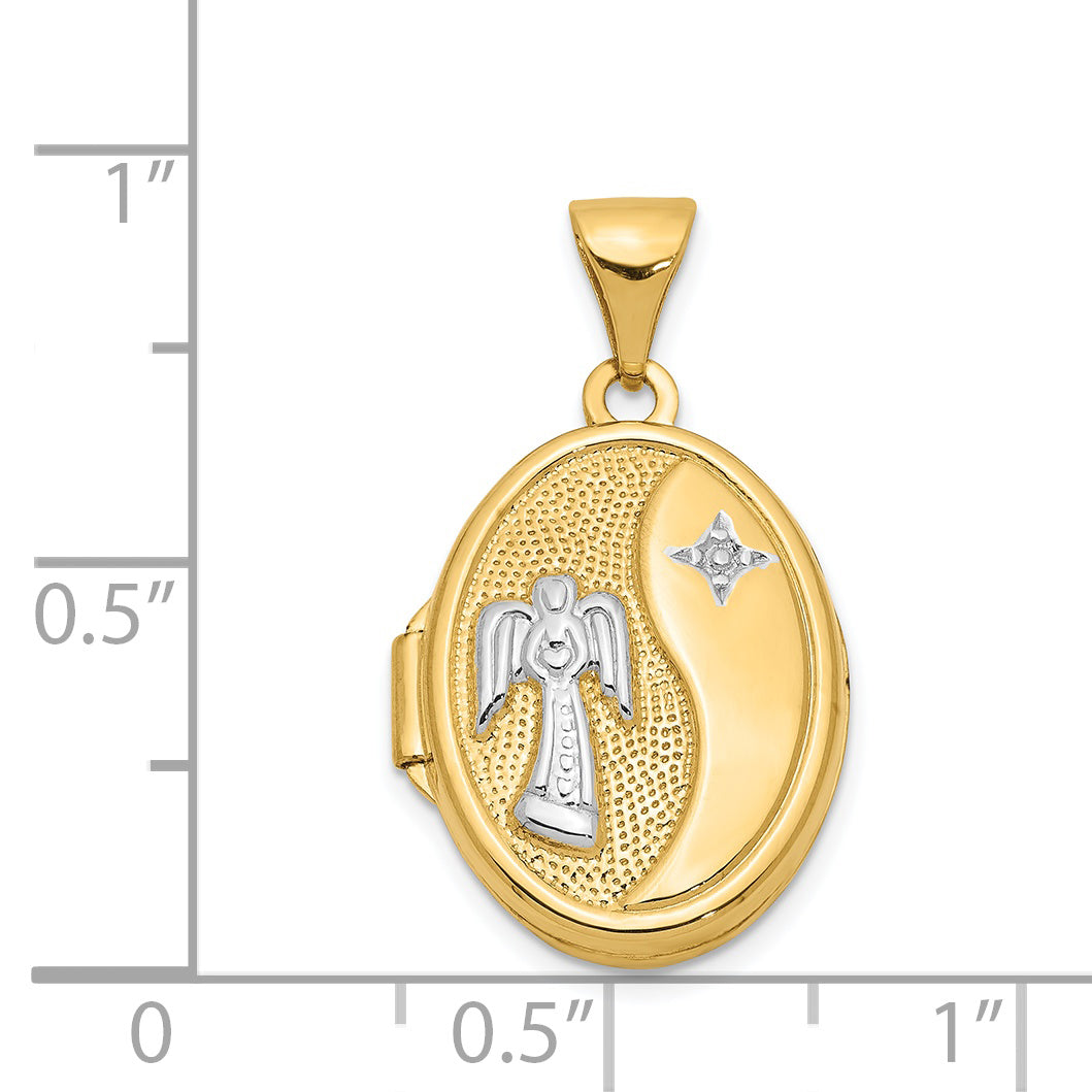 14k Yellow & Rhodium 14ky w/ White Rhodium 17mm Guardian Angel Oval Locket