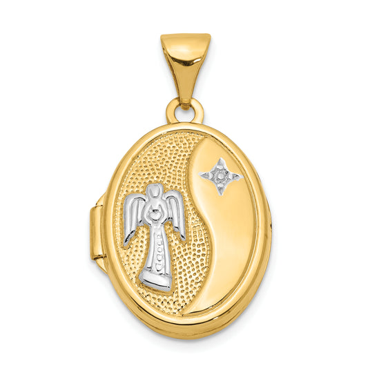 14k Yellow & Rhodium 14ky w/ White Rhodium 17mm Guardian Angel Oval Locket