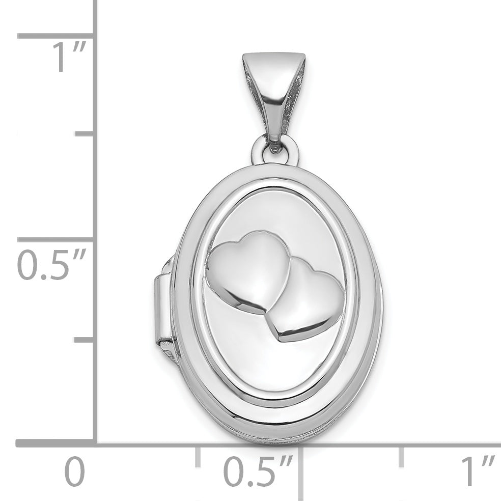 14k White Gold 14k White Gold 17mm Double Hearts Oval Locket