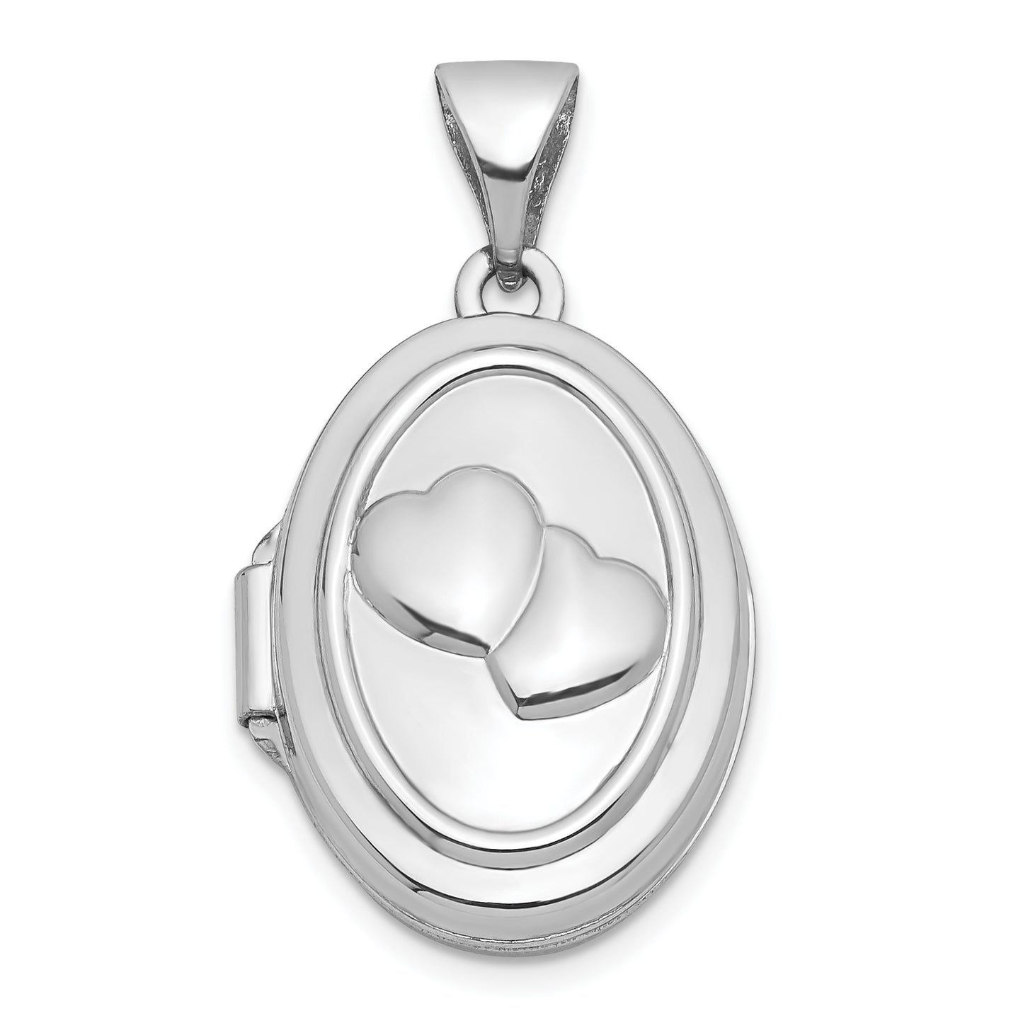 14k White Gold 14k White Gold 17mm Double Hearts Oval Locket