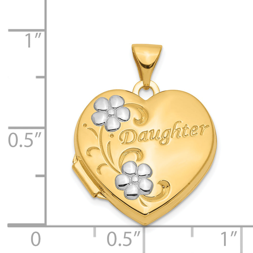 14k Yellow & Rhodium 14k w/ Rhodium DAUGHTER Floral 18mm Heart Locket