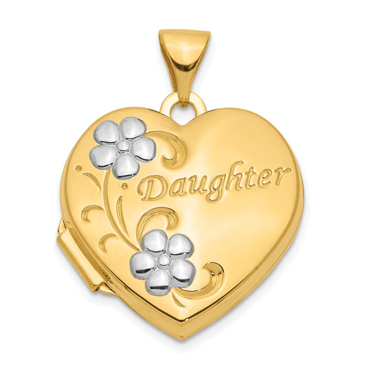 14k Yellow & Rhodium 14k w/ Rhodium DAUGHTER Floral 18mm Heart Locket