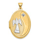 14k Yellow & Rhodium 14ky w/ White Rhodium Diamond Guardian Angel Oval Family Locket