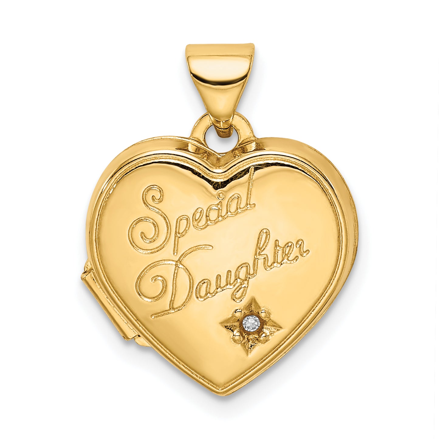 14k Yellow Gold 14K Diamond Special Daughter 15mm Heart Locket